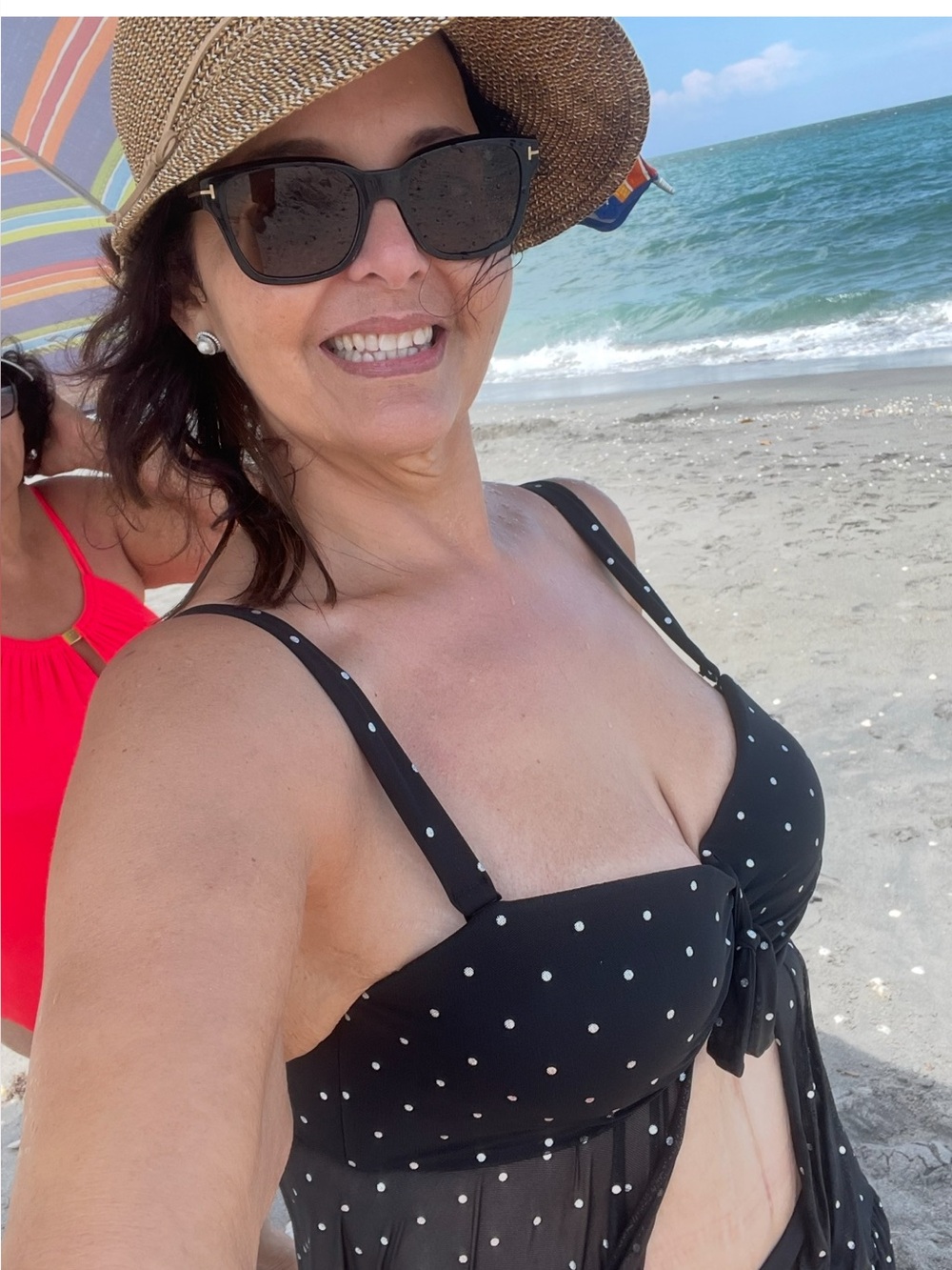 Coco Reef Black & White Polka Dot Swim Tankini Top 38D Underwire